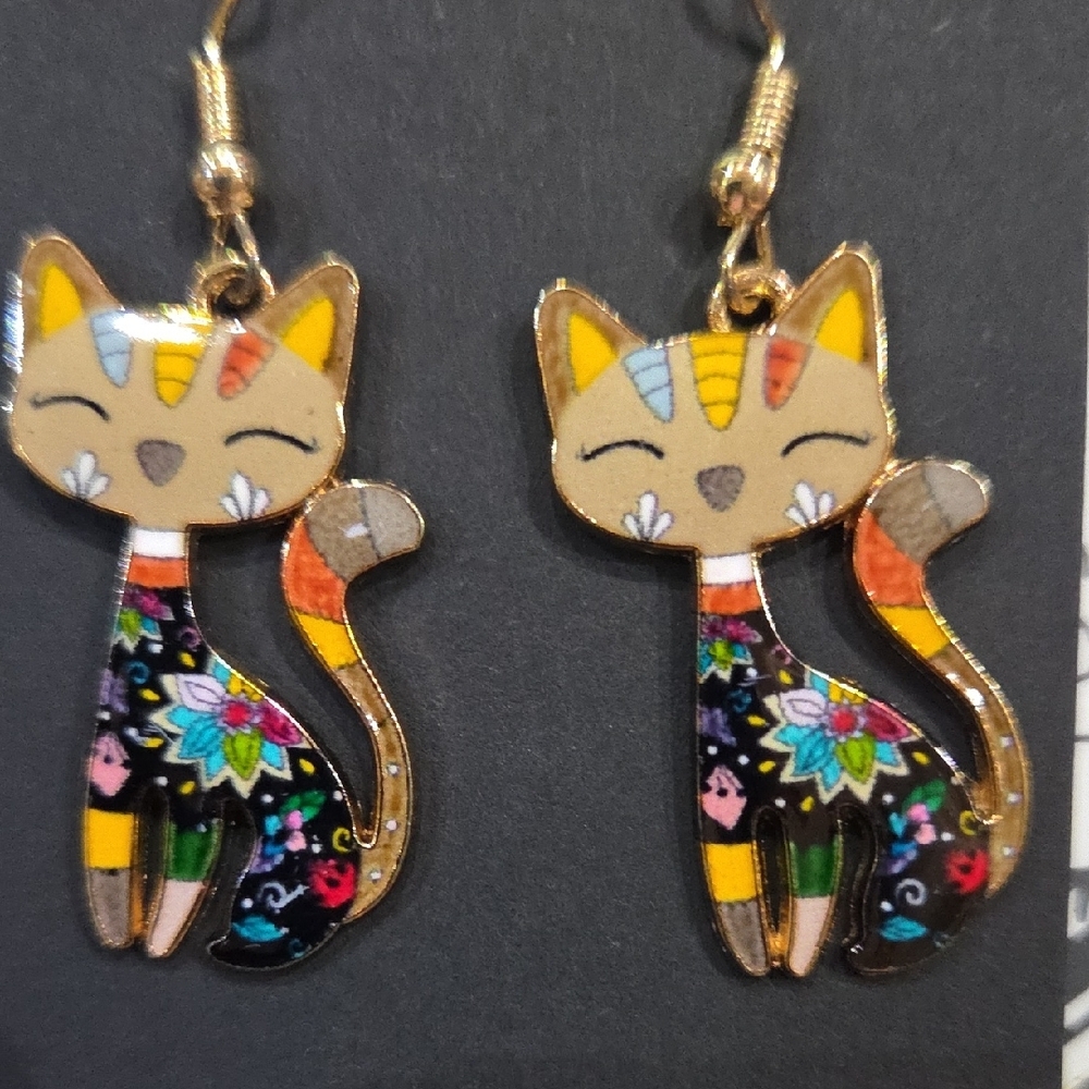 Handmade Cat Earrings - Multicolor - Picture 2 of 2